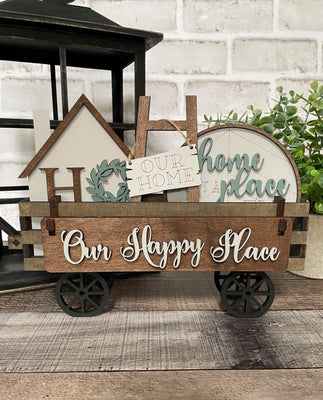 Our Happy Home Handmade Wood Wagon Interchangeable Decor Set