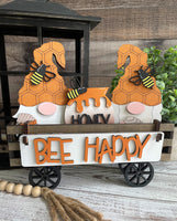 Gnome Honey Bees Handmade Wood Wagon Interchangeable Decor Set - Sew Lucky Embroidery