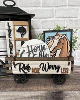 Horses Handmade Wood Wagon Interchangeable Decor Set - Sew Lucky Embroidery