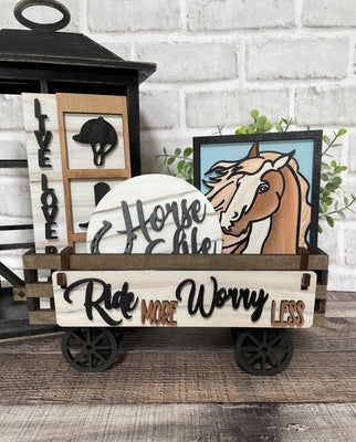 Horses Handmade Wood Wagon Interchangeable Decor Set