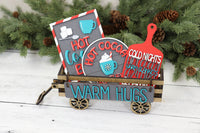 Hot Cocoa Handmade Wood Wagon Christmas or Winter Decor Set - Sew Lucky Embroidery