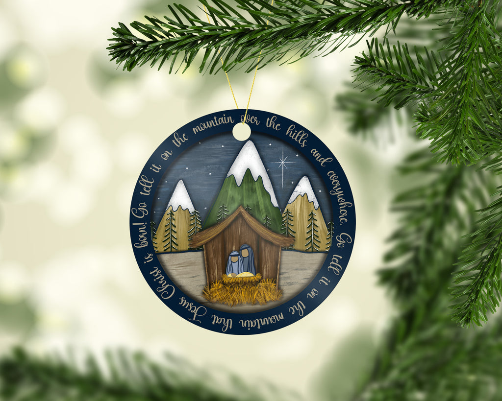 Jesus Christ is Born Aluminum Christmas Tree Double Sided Ornament - Sew Lucky Embroidery