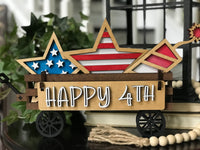 July 4th Handmade Wood Wagon Interchangeable Decor Set - Sew Lucky Embroidery