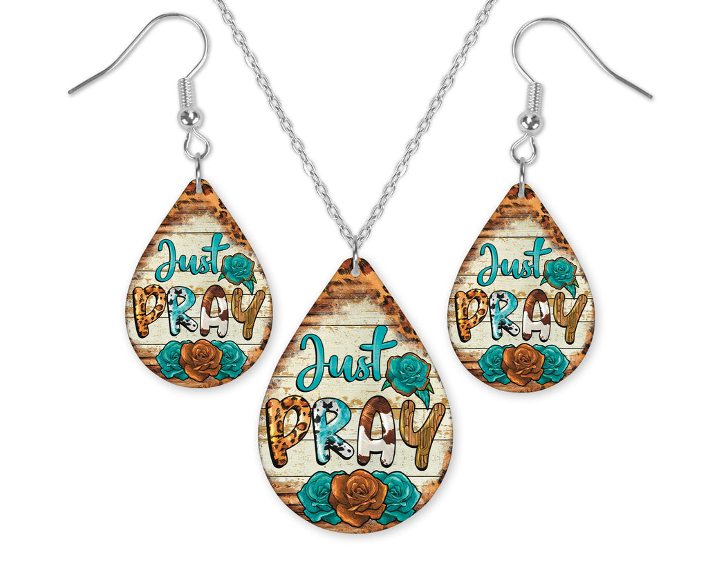 Just Pray Earrings and Necklace Set - Sew Lucky Embroidery