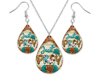 Just Pray Earrings and Necklace Set - Sew Lucky Embroidery