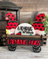 Gnome Ladybug Handmade Wood Wagon Interchangeable Decor Set - Sew Lucky Embroidery