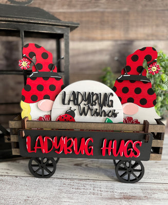 Gnome Ladybug Handmade Wood Wagon Interchangeable Decor Set