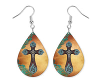 Leather Cross Earrings and Necklace Set - Sew Lucky Embroidery