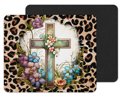 Leopard Floral Cross Mouse Pad