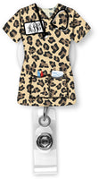 Leopard Scrubs Monogram Badge Reel - Sew Lucky Embroidery
