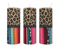 Leopard and Serape 20 oz insulated tumbler with lid and straw - Sew Lucky Embroidery