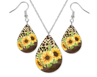 Leopard and Sunflower Earrings and Necklace Set - Sew Lucky Embroidery