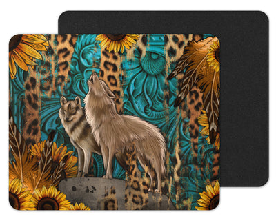 Leopard and Sunflower Wolf Mouse Pad