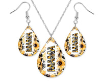 Mama Sunflower Leopard Earrings and Necklace Set - Sew Lucky Embroidery