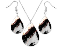Marble Gold Teardrop Earrings and Necklace Set - Sew Lucky Embroidery