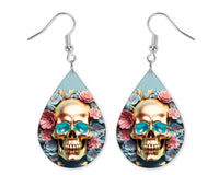 Metallic Floral Skull Earrings and Necklace Set - Sew Lucky Embroidery