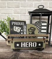 Hero Military Handmade Wood Wagon Interchangeable Decor Set - Sew Lucky Embroidery