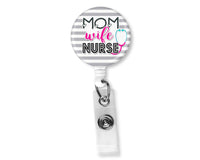 Mom Wife Nurse Stripes Badge Reel - Sew Lucky Embroidery