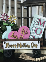 Mothers Day Handmade Wood Wagon Interchangeable Decor Set - Sew Lucky Embroidery