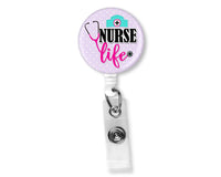 Nurse Life Purple Polka Dots Badge Reel - Sew Lucky Embroidery