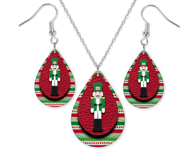 Nutcracker Christmas Red and Green Earrings or Necklace Set