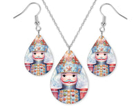 Nutcracker Watercolor Christmas Earrings or Necklace Set - Sew Lucky Embroidery