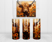 Painted Fall Highland Cow 20 oz insulated tumbler with lid and straw - Sew Lucky Embroidery