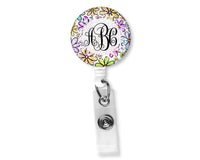 Pastel Floral Monogram Badge Reel - Sew Lucky Embroidery