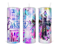 Philippians 4:13  20 oz insulated tumbler with lid and straw - Sew Lucky Embroidery