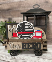 Hero Firefighter Handmade Wood Wagon Interchangeable Decor Set - Sew Lucky Embroidery