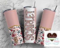 Pink Highland Cow Personalized 20oz Insulated Tumbler with Lid and Straw - Sew Lucky Embroidery