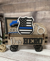 Hero Police Handmade Wood Wagon Interchangeable Decor Set - Sew Lucky Embroidery