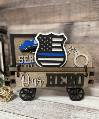 Hero Police Handmade Wood Wagon Interchangeable Decor Set