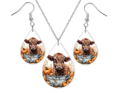 Pumpkin Cow Earrings and Necklace Set