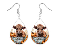 Pumpkin Cow Earrings and Necklace Set - Sew Lucky Embroidery