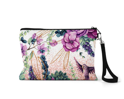 Purple Floral and Bird Makeup Bag