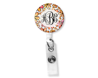 Red and Yellow Floral Monogram Badge Reel