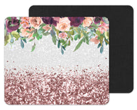 Rose Gold Glitter Floral Personalized Mouse Pad - Sew Lucky Embroidery