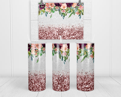 Rose Gold Glitter 20 oz insulated tumbler with lid and straw
