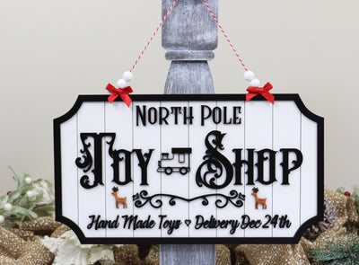 Handmade Christmas Wooden Sign "North Pole Toy Shop"
