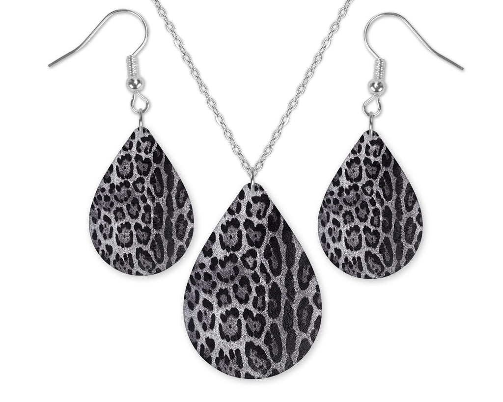 Silver Cheetah Teardrop Earrings and Necklace Set - Sew Lucky Embroidery