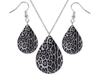 Silver Cheetah Teardrop Earrings and Necklace Set - Sew Lucky Embroidery