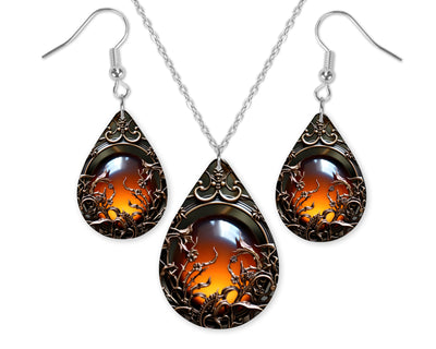 Spooky Glass Earrings and Necklace Set