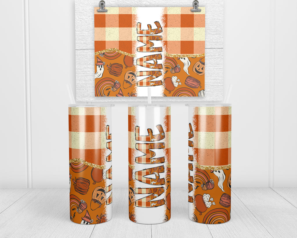 Spooky Fall Personalized 20oz Insulated Tumbler with Lid and Straw - Sew Lucky Embroidery