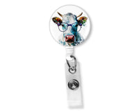 Spotted Cow with Glasses Badge Reel - Sew Lucky Embroidery