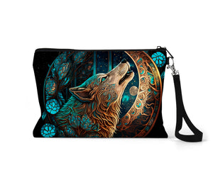 Stain Glass Wolf Makeup Bag - Sew Lucky Embroidery