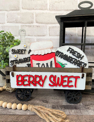 Strawberry Berry Sweet Handmade Wood Wagon Interchangeable Decor Set