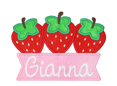 Strawberry Banner Name Sew or Iron on Embroidered Patch