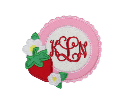 Strawberry Monogrammed with Pink Frame Sew or Iron on Embroidered Patch