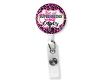 Superhero Nurse Pink Leopard Badge Reel - Sew Lucky Embroidery